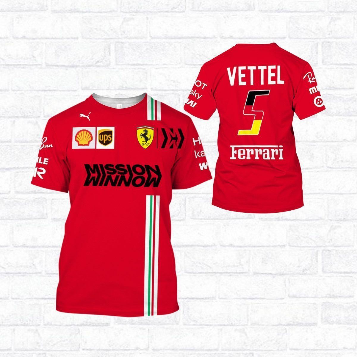 5 Sebastian Vettel Ferrari Racing Team 3d T Shirt