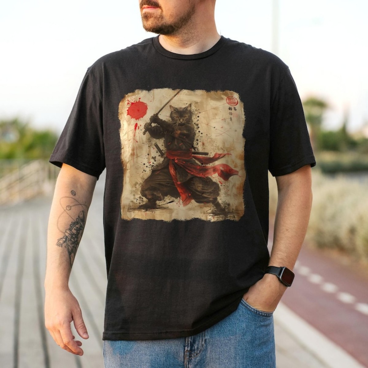 Vintage Samurai Cat T-Shirt, Antique Japanese Cat Tshirt, Cat With Kimono Shirt, Anime Tshirt, Cute Cat Tee, Cool Cat Shirt, Cat Lover Gift